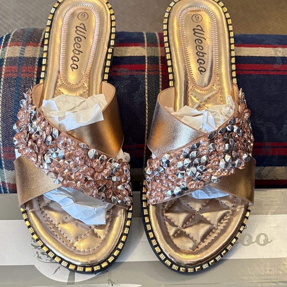 Weesoo Women's Gold and Silver Embellished Sandals - Picture 1 of 3